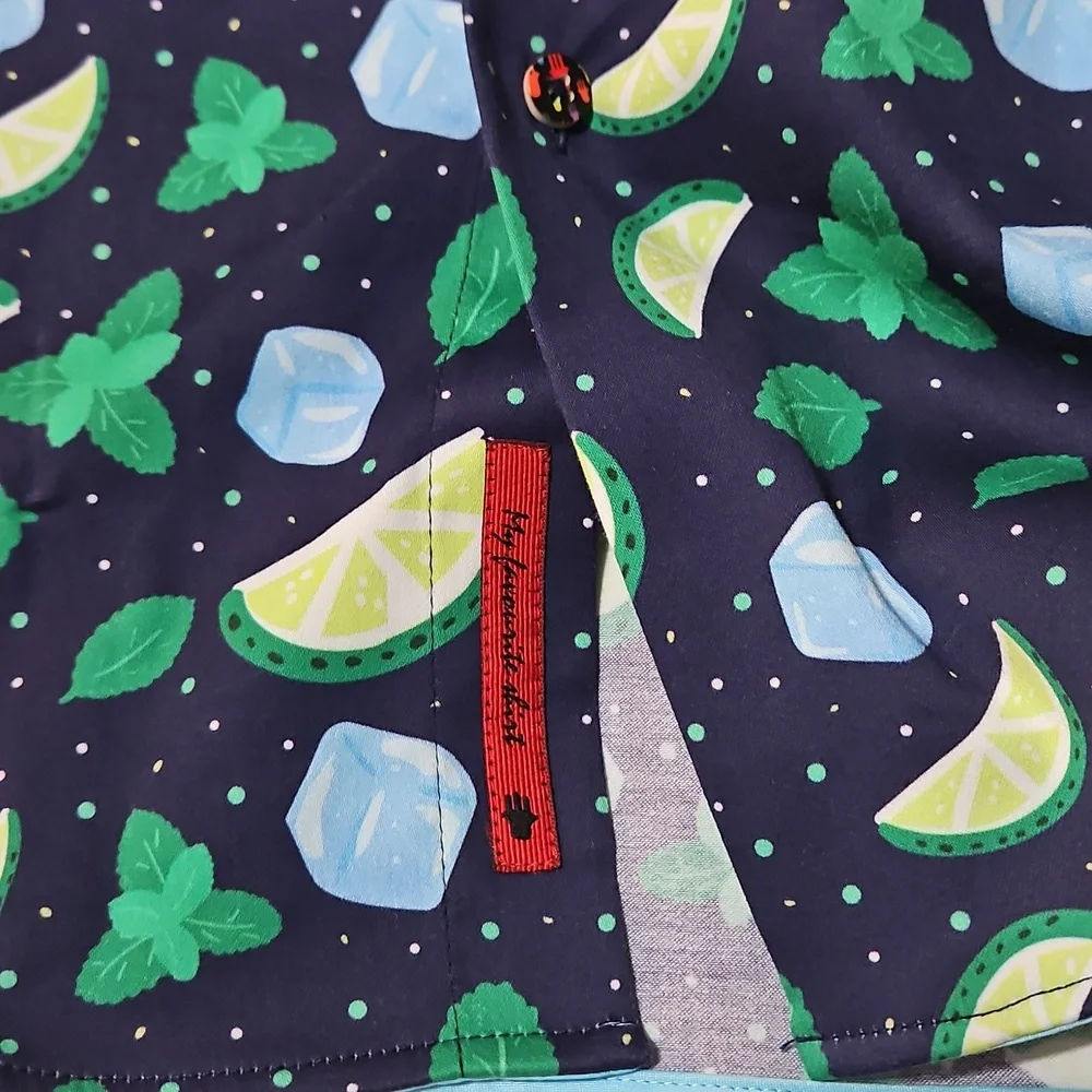 Visconti Black Men's Short Sleeve Button-up: Size- Medium- Navy Mojito Print - Picture 6 of 10